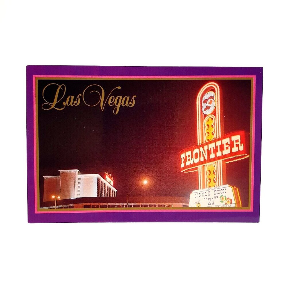 Vintage Postcard Frontier Hotel Casino Las Vegas Nevada Night Marquee 1991